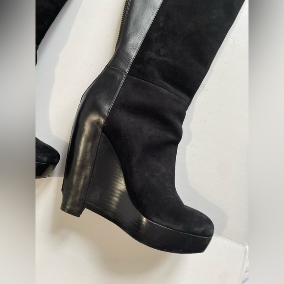 Kenneth Cole My Hope Black Suede/leather Wedge Tall Heeled Boots Size 8 - Picture 4 of 12